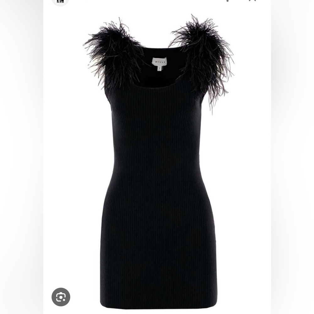Milly Black Feather-Trim Mini Dress